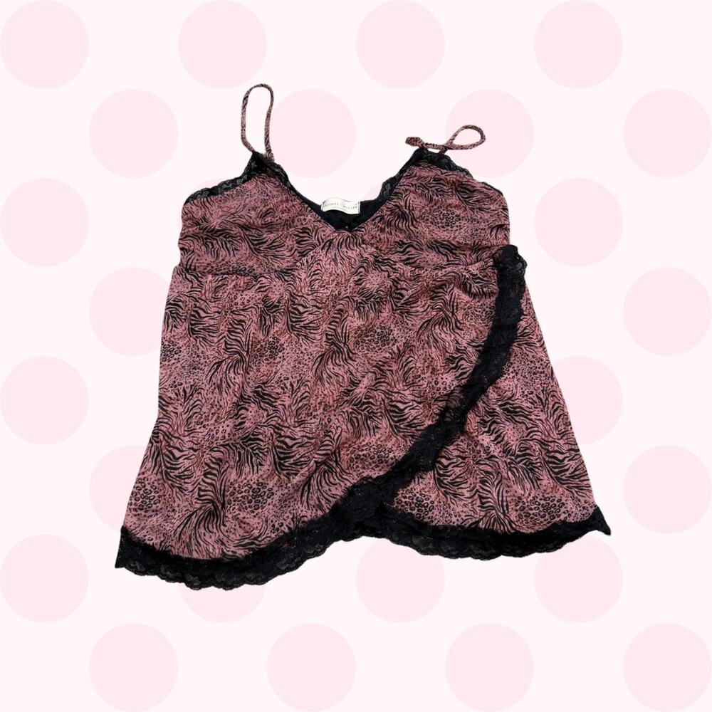 Y2K Pink Black Animal Print Lace Camisole Size Medium